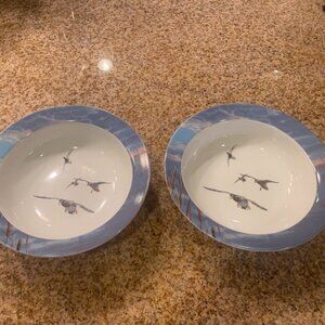 Set of 2 Ducks Unlimited Hunting 8 1/4" Large Rim Soup Salad / Bowls Blue White